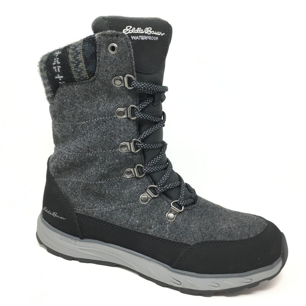 Eddie Bauer Laurel Lace Up Dark Smoke Gray Black Winter Waterproof Boots Size 10